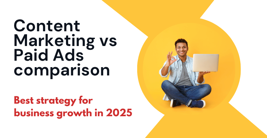 Content Marketing vs Paid Ads comparison chart showing business growth strategies in 2025