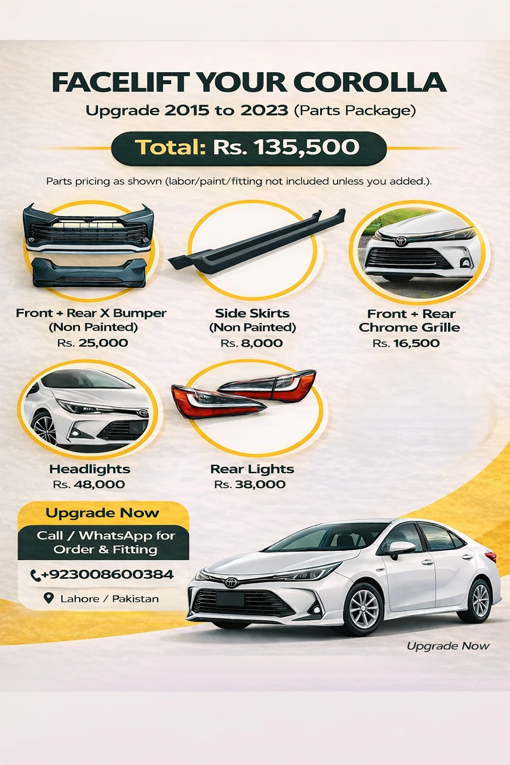Corolla 2015 to 2023 Facelift Conversion Kit